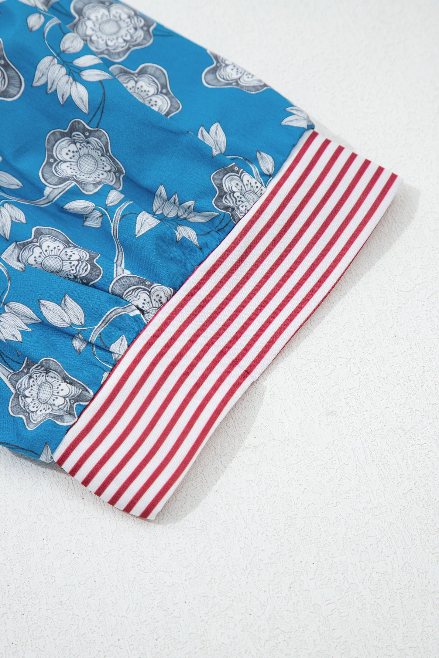 Retro Blue Floral Print Blouse