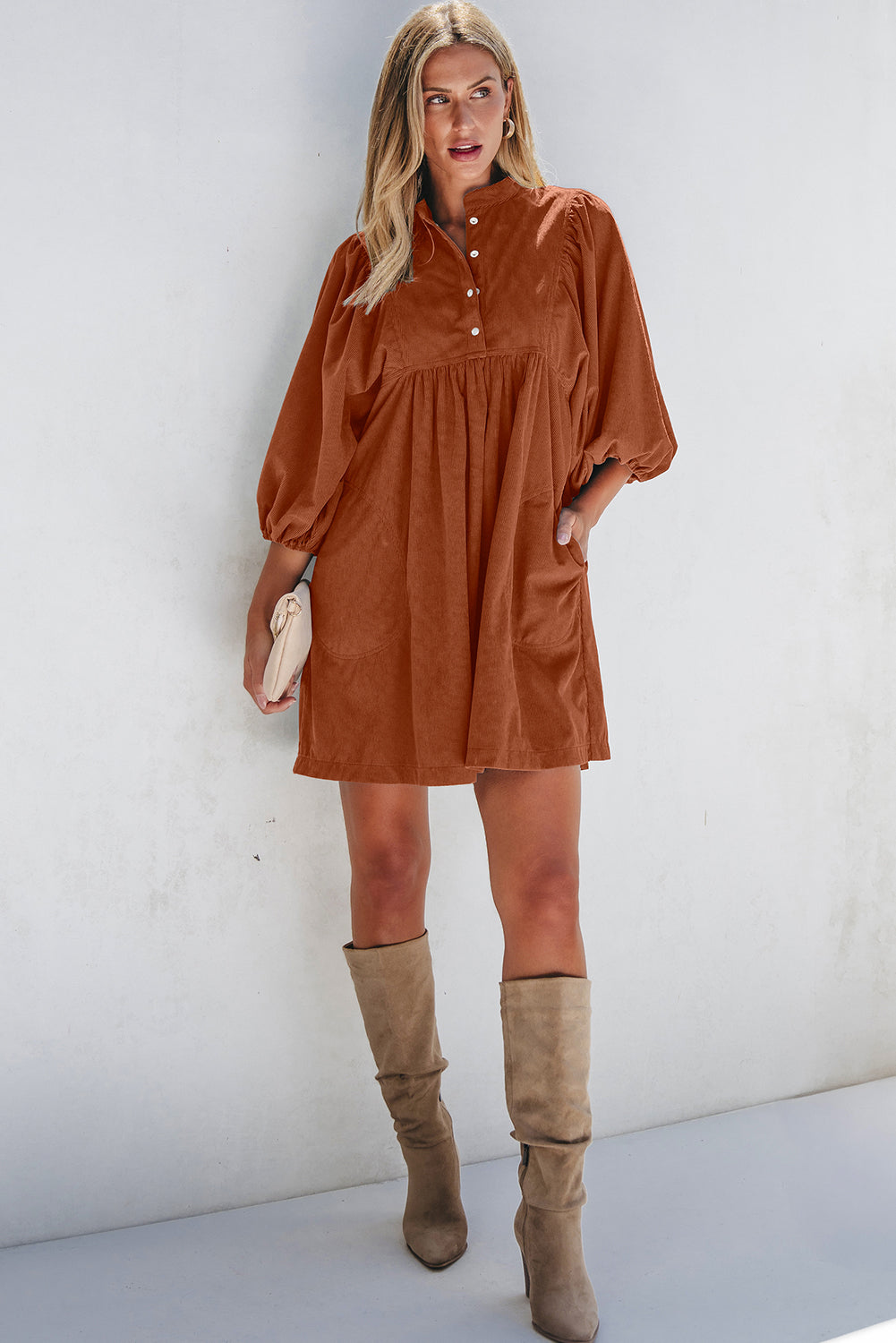 Gold Flame Corduroy Bracelet Sleeve Dress