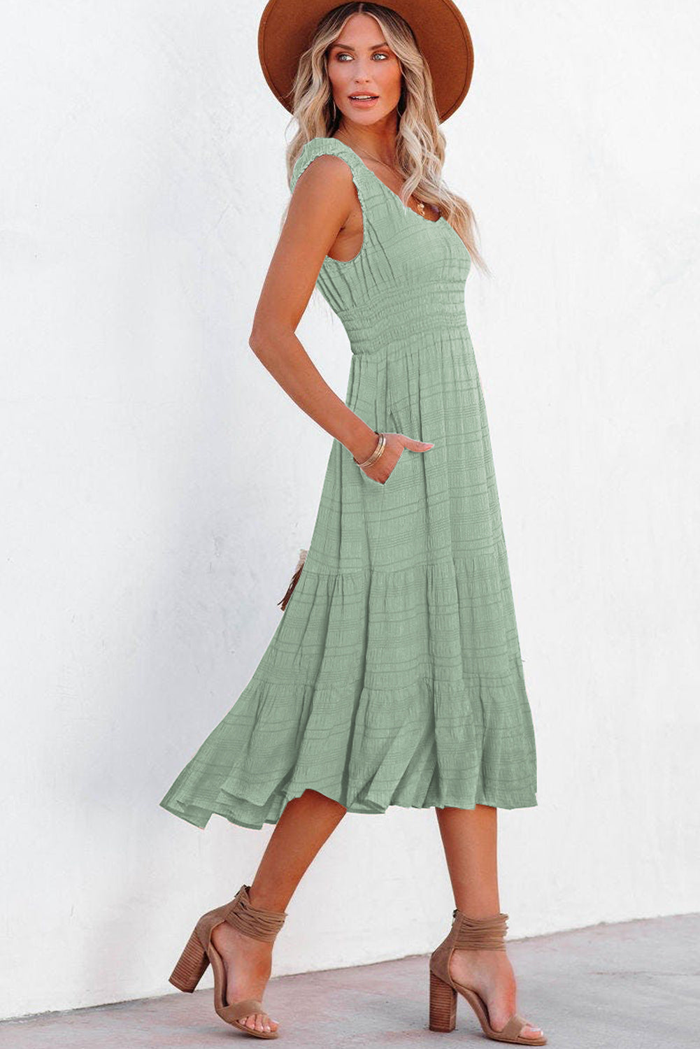 Pastel Pleated Midi Dress