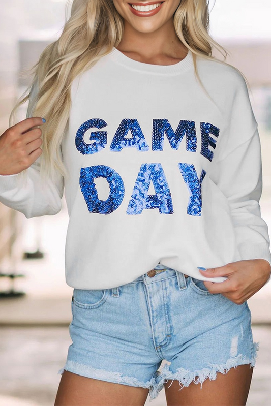 Blue Sequined GAME DAY Sweater