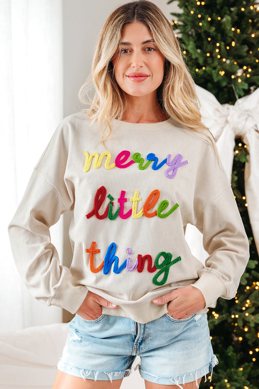 Merry Little Thing Corded Letter Pullover in Beige
