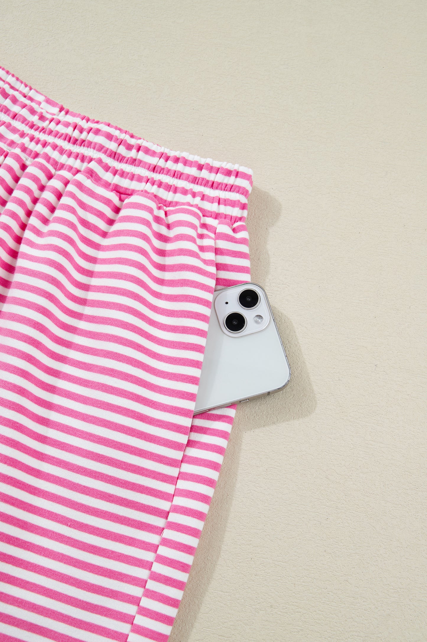 Pink Striped Sweatshirt and Shorts Set