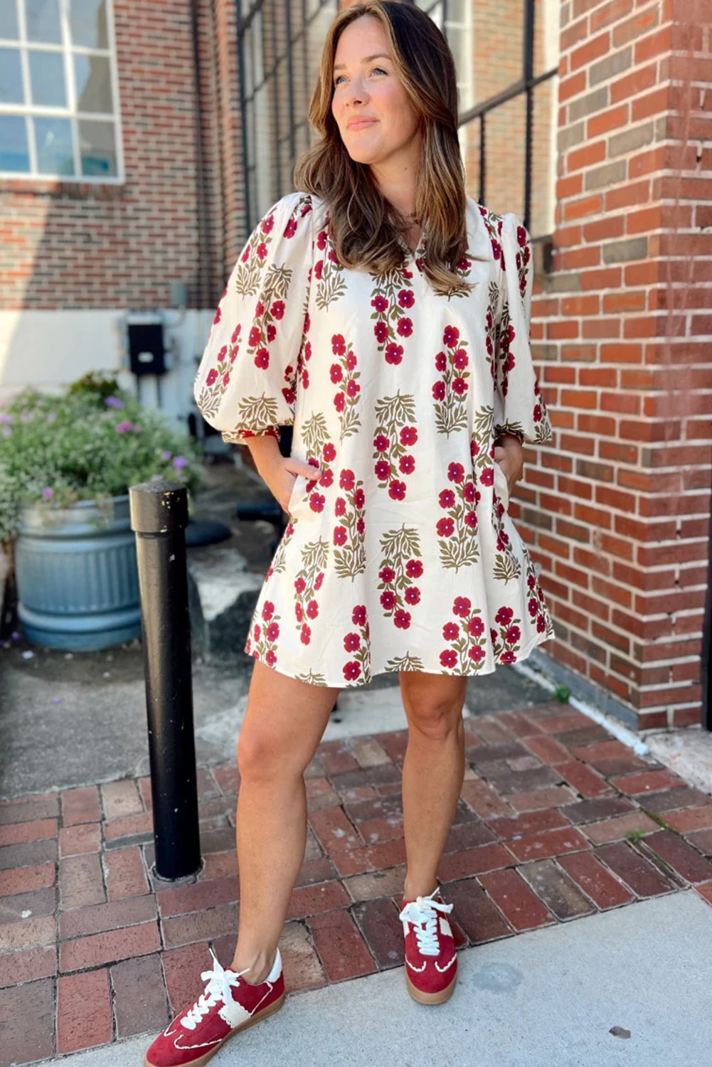 Floral Print V-Neck Mini Dress