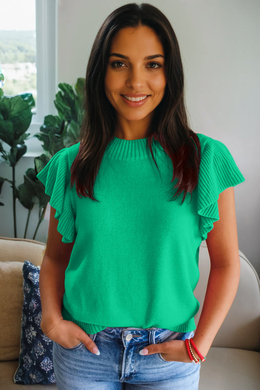 Ribbed Ruffle Sleeve Sweater