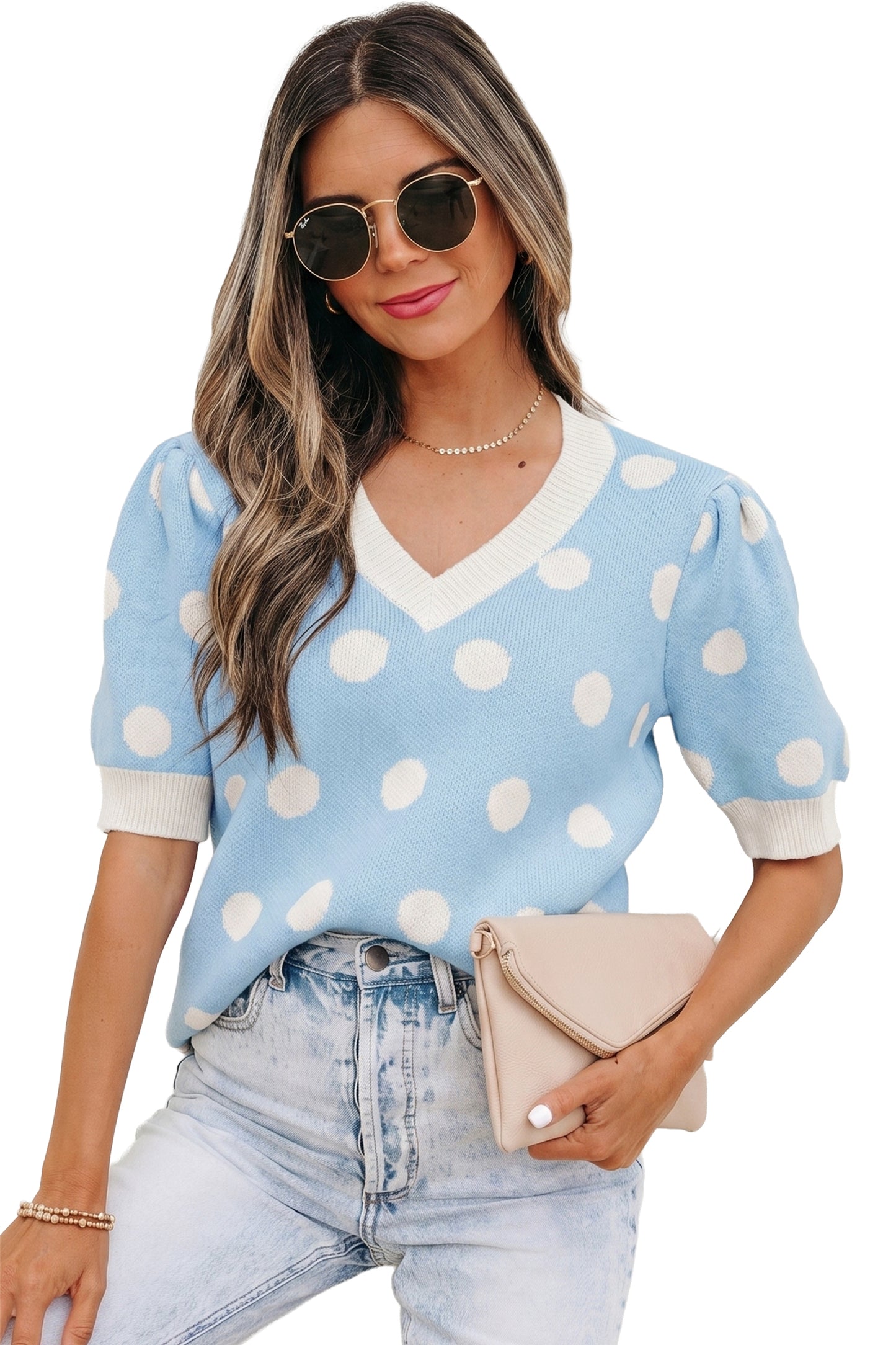 Polka Dot Puff Short Sleeve Sweater