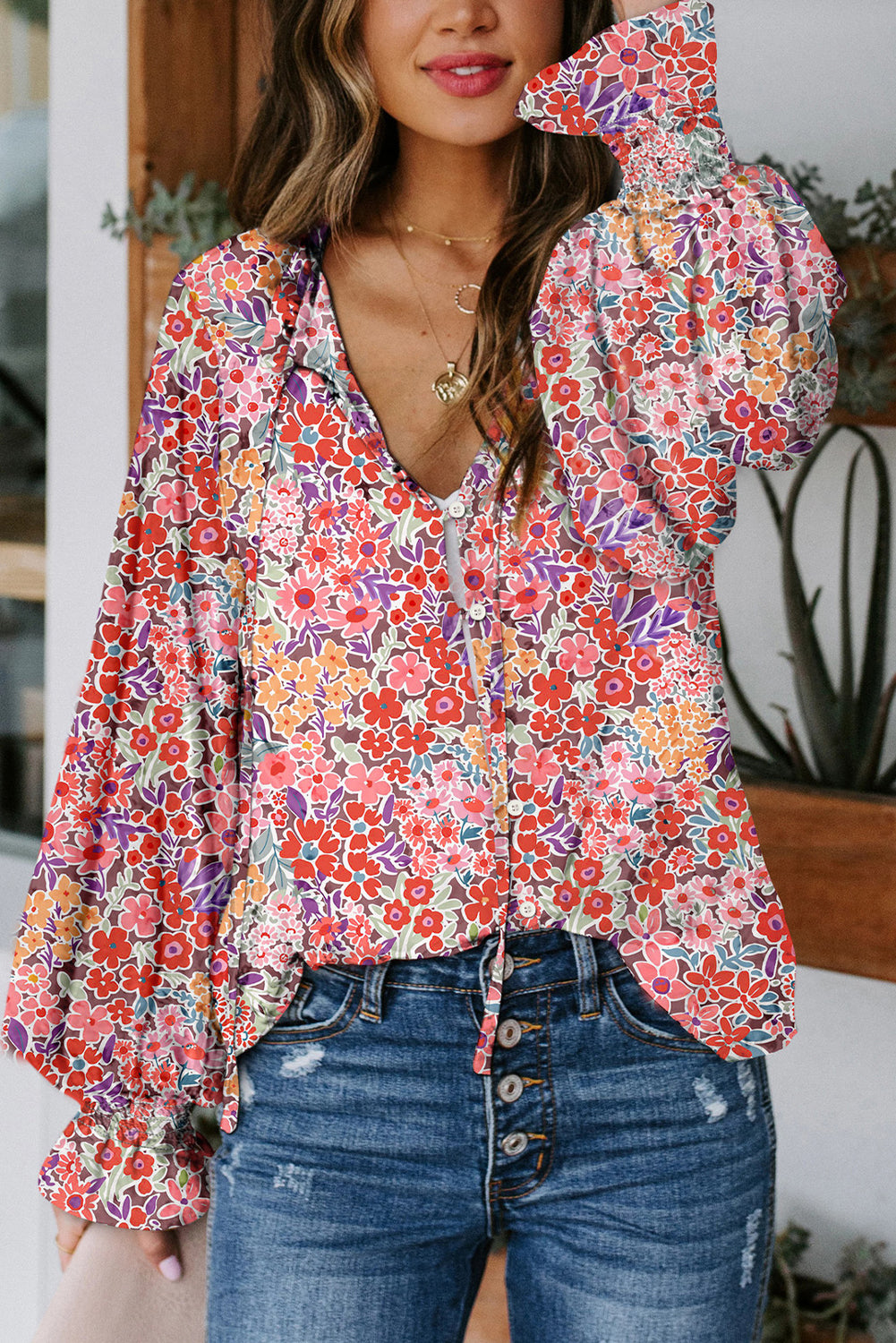 Cakewalk Smocked Floral Blouse