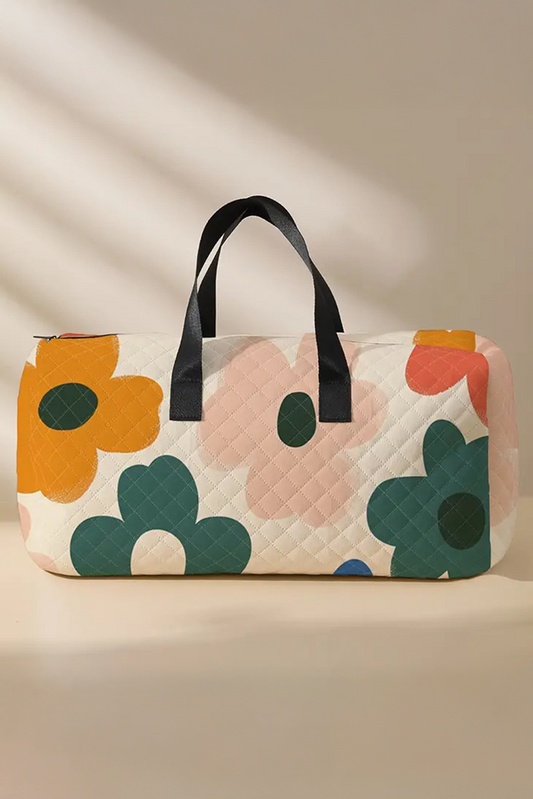 Quilted Flower Print Large Duffel Bag