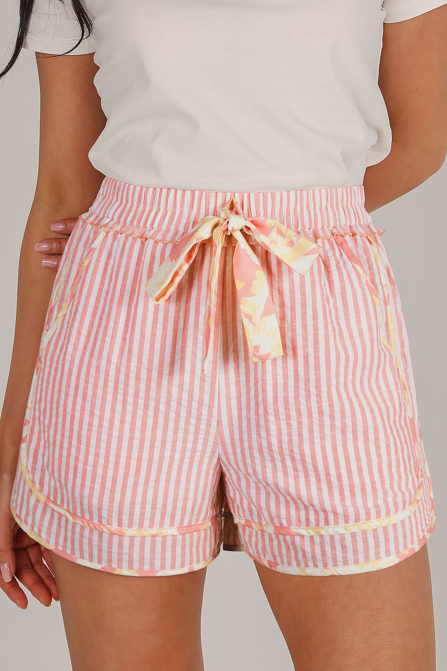 Light Pink Striped Casual Shorts