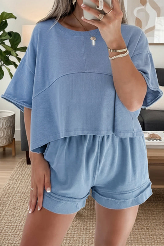 Sky Blue Raw Edge 2pc Short Set