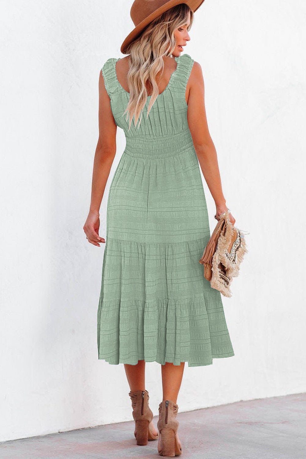 Pastel Pleated Midi Dress