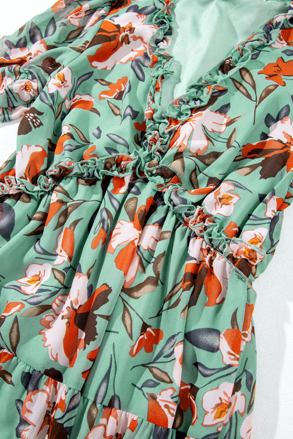 Fiery Floral Frilled Maxi Dress