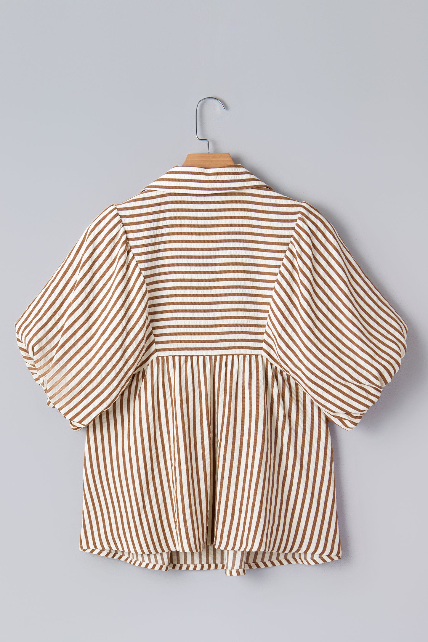 Brown Striped Shirred Blouse
