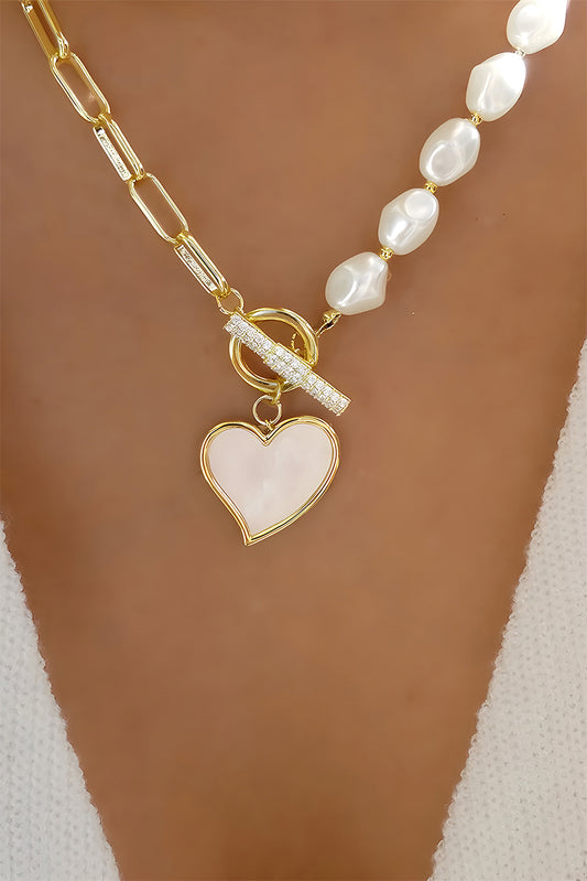 Heart Pendant & Pearl Chain Necklace