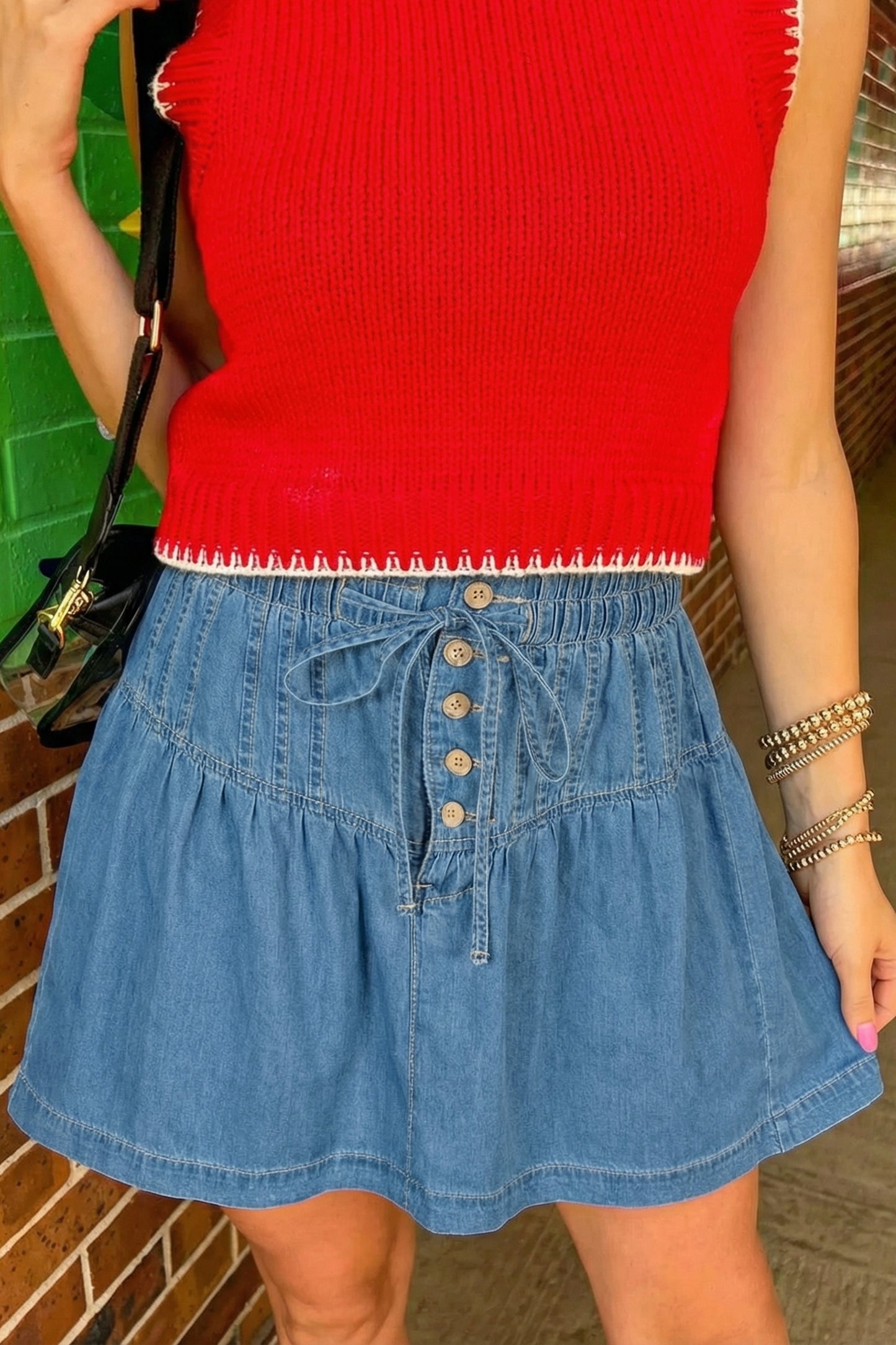 Jessie Pleated Denim Mini Skirt