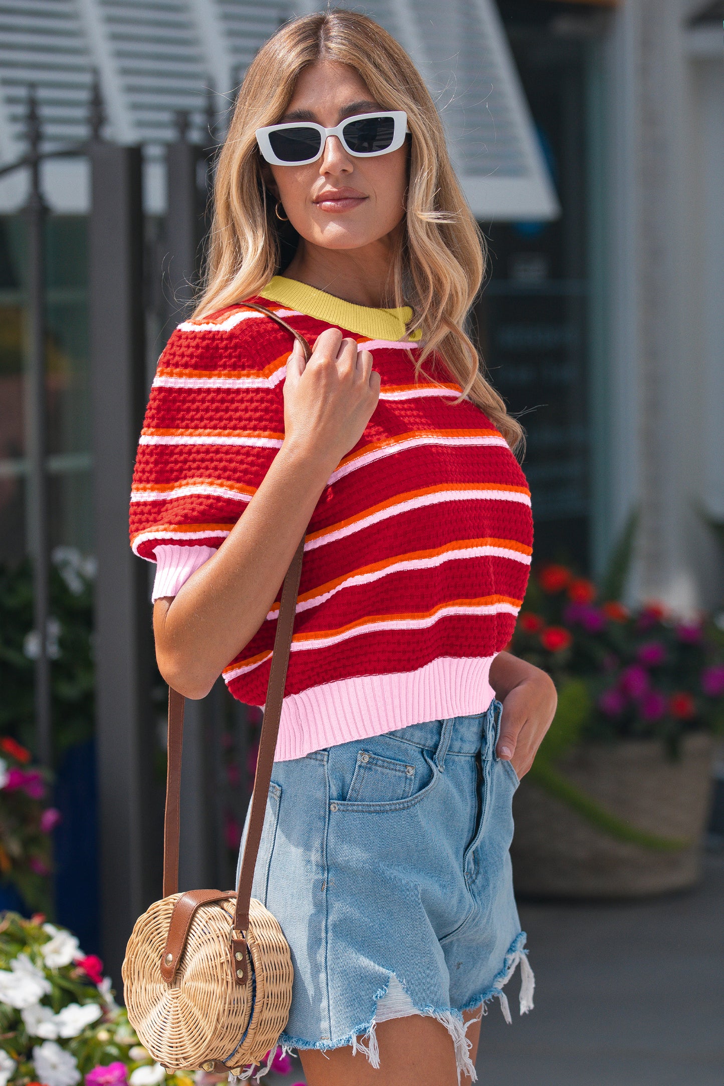 Red Stripe Colorblock Sweater