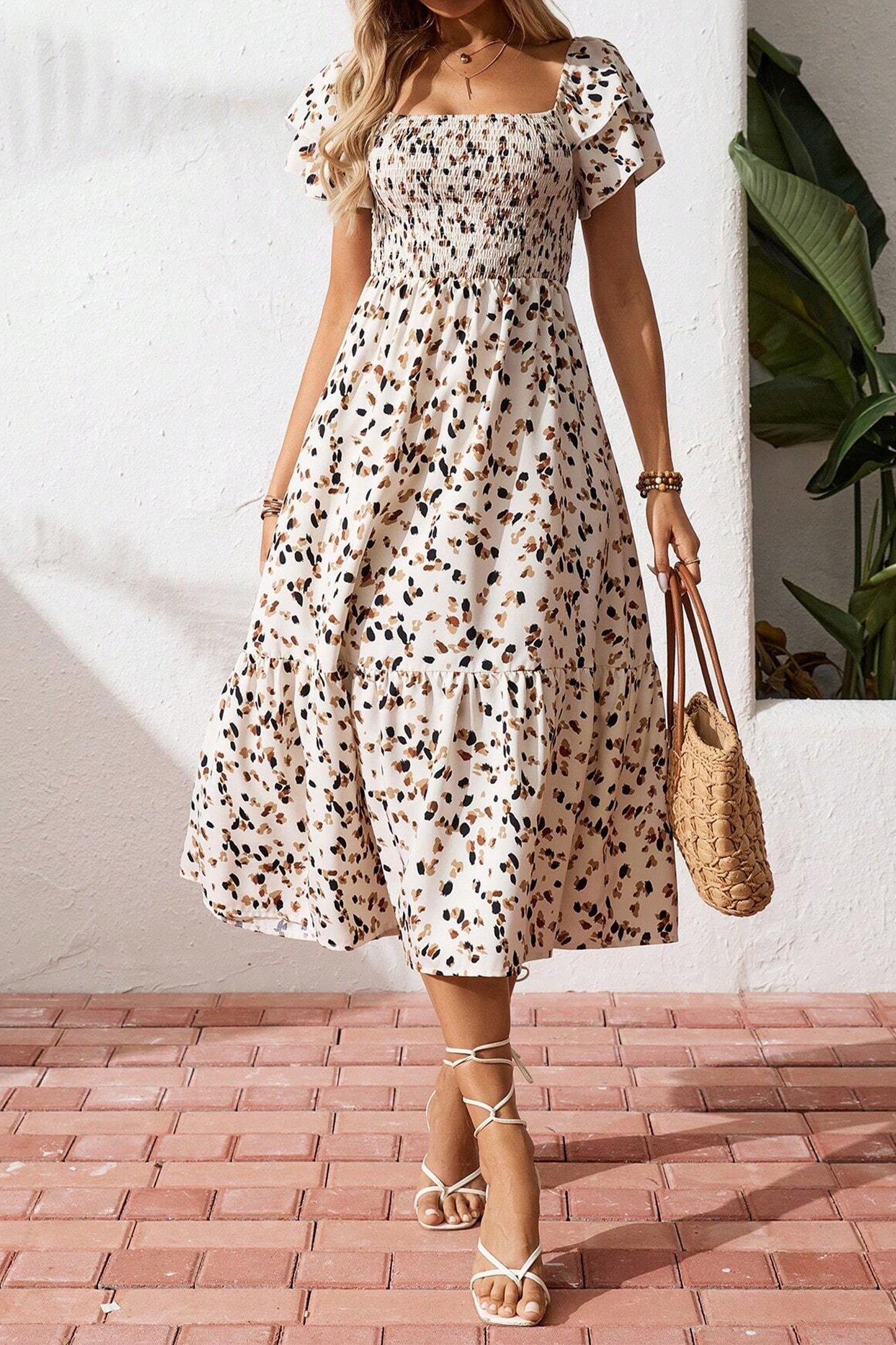 Ditsy Floral Smocked Midi Dress
