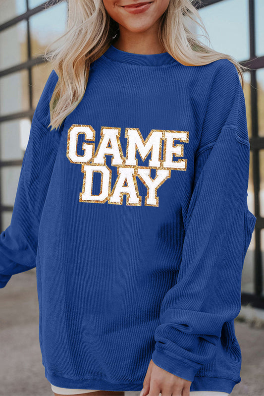 Blue Glitter Trim GAME DAY Sweatshirt