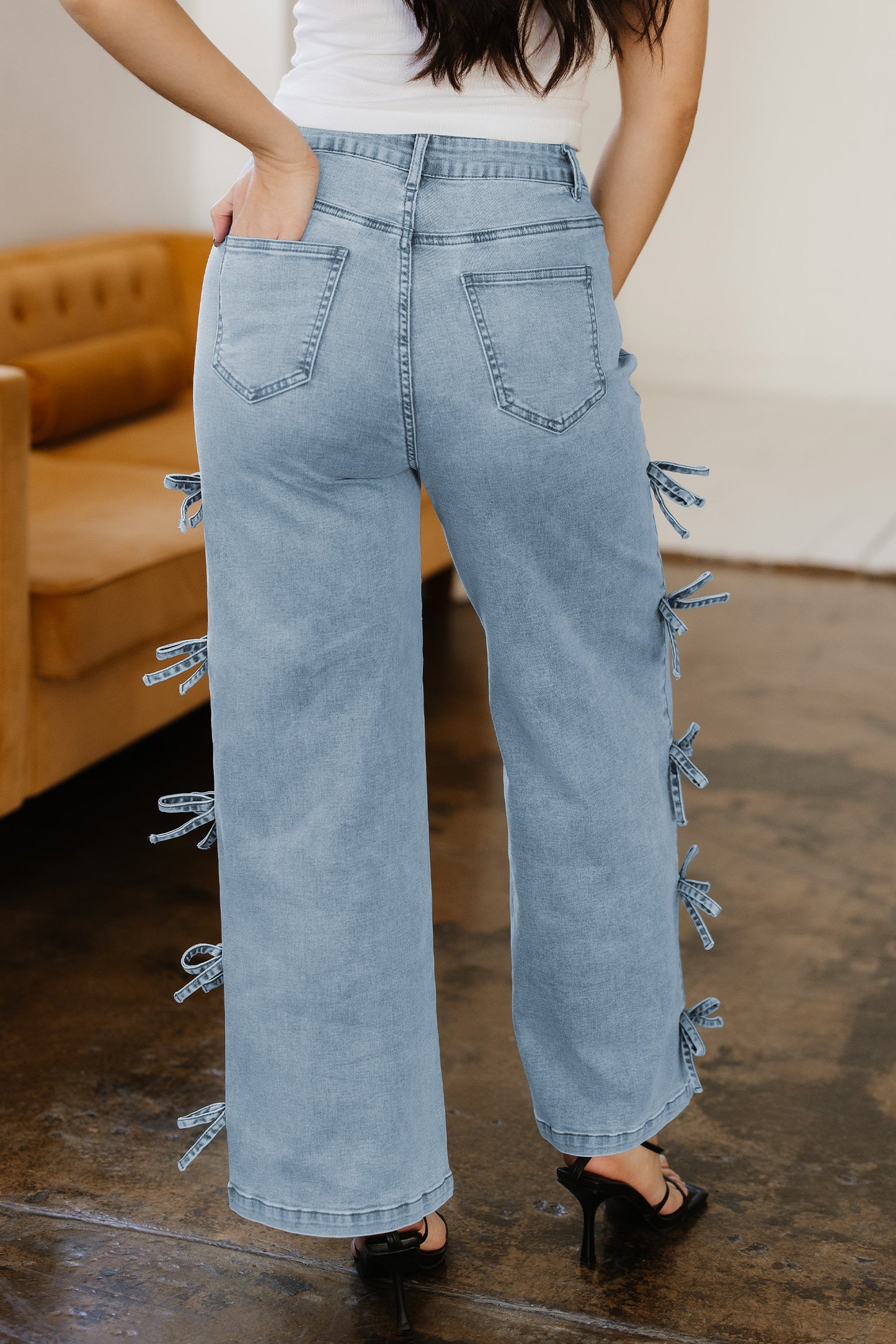 Beau Blue Bow Detail Straight Leg Jeans