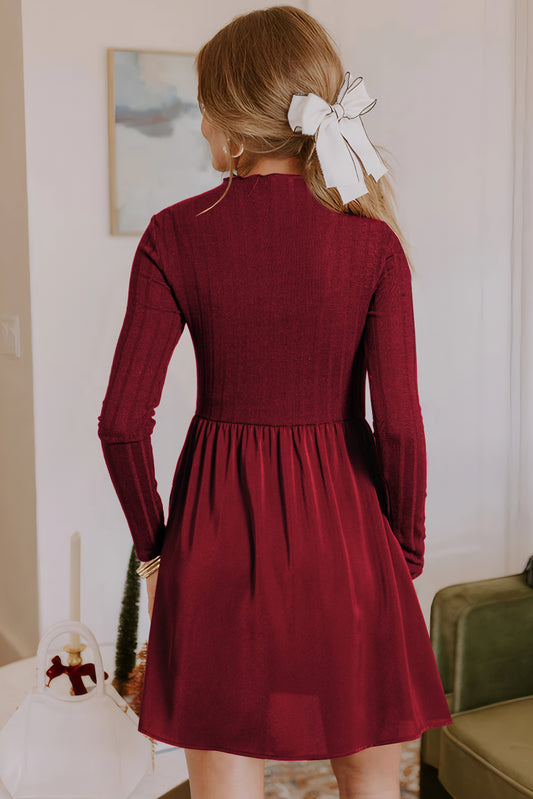 Red Dahlia Frilled Neck Ribbed Knit Mini Dress