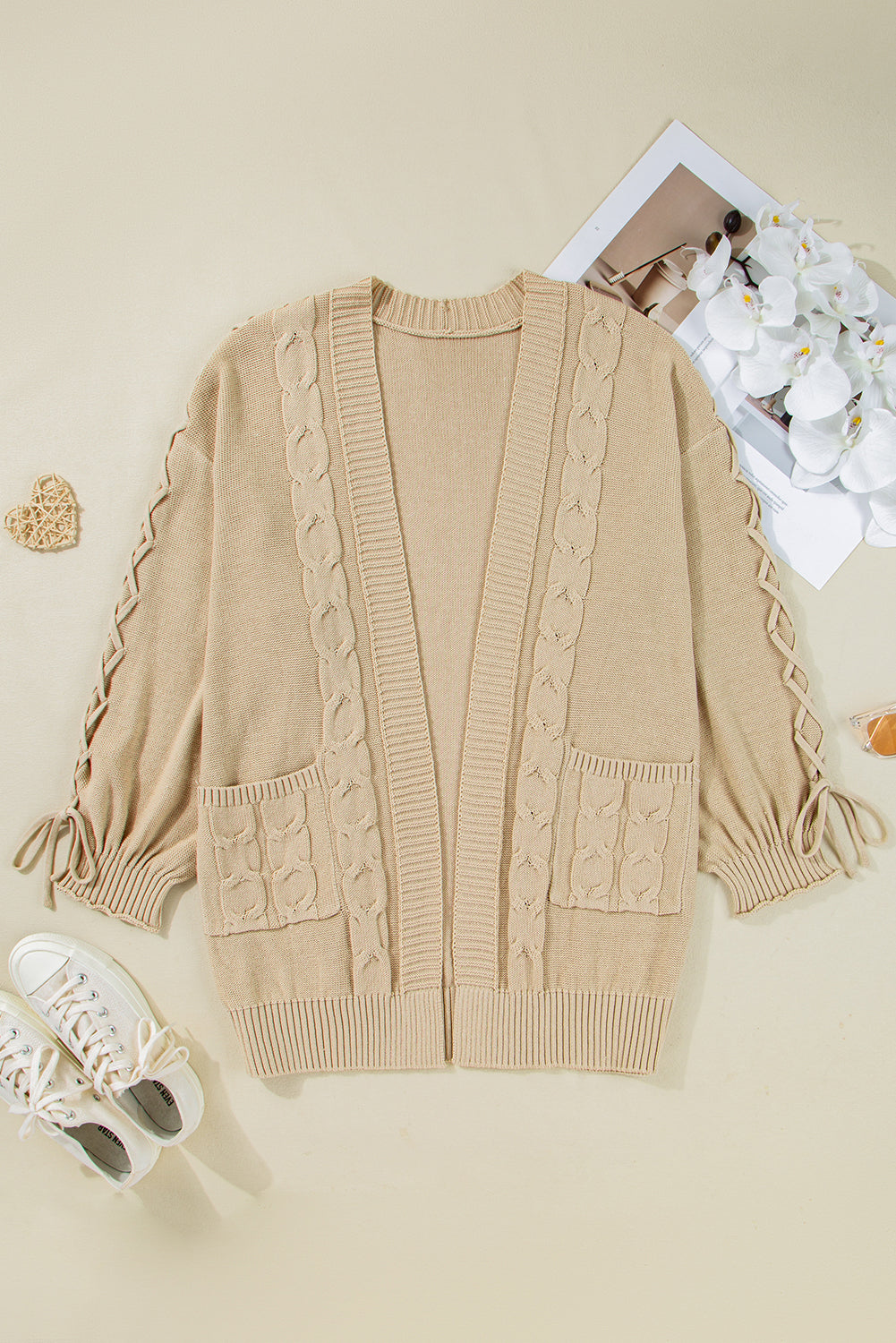 Parchment Cable Knit Plus Size Cardigan