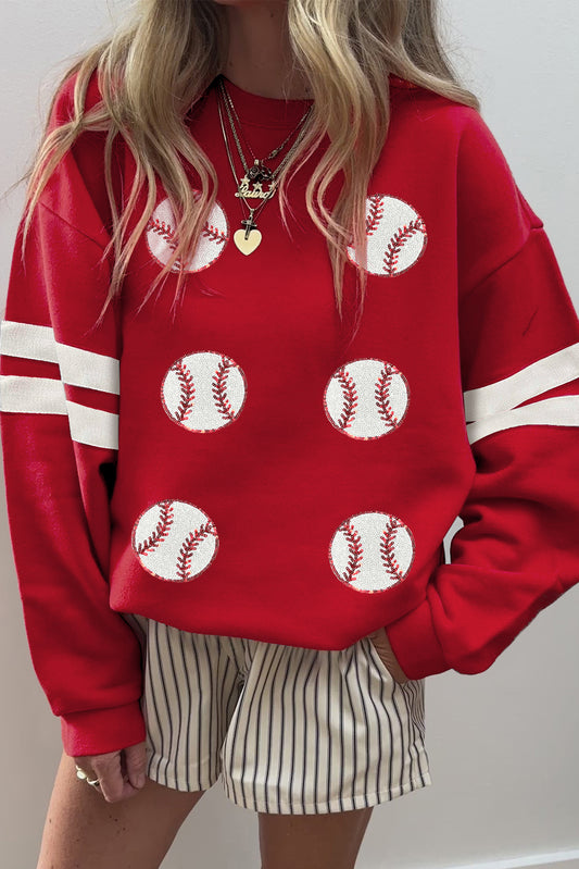 Fiery Red Sequined Baseball Varsity Sweatshirt