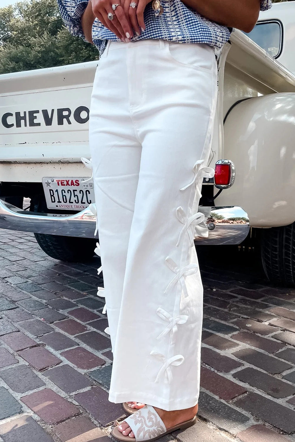 White Bow Detail Straight Leg Jeans