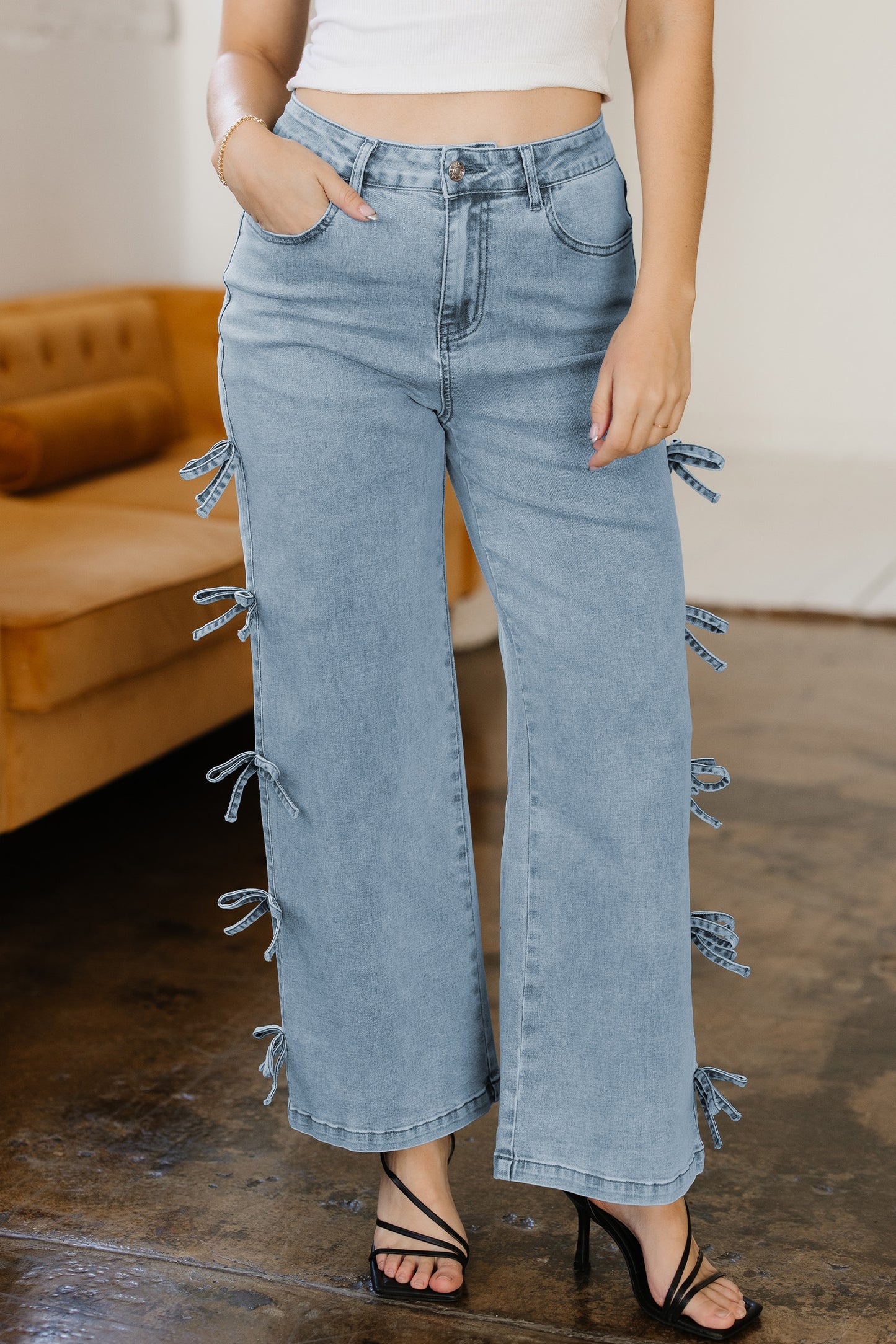 Beau Blue Bow Detail Straight Leg Jeans