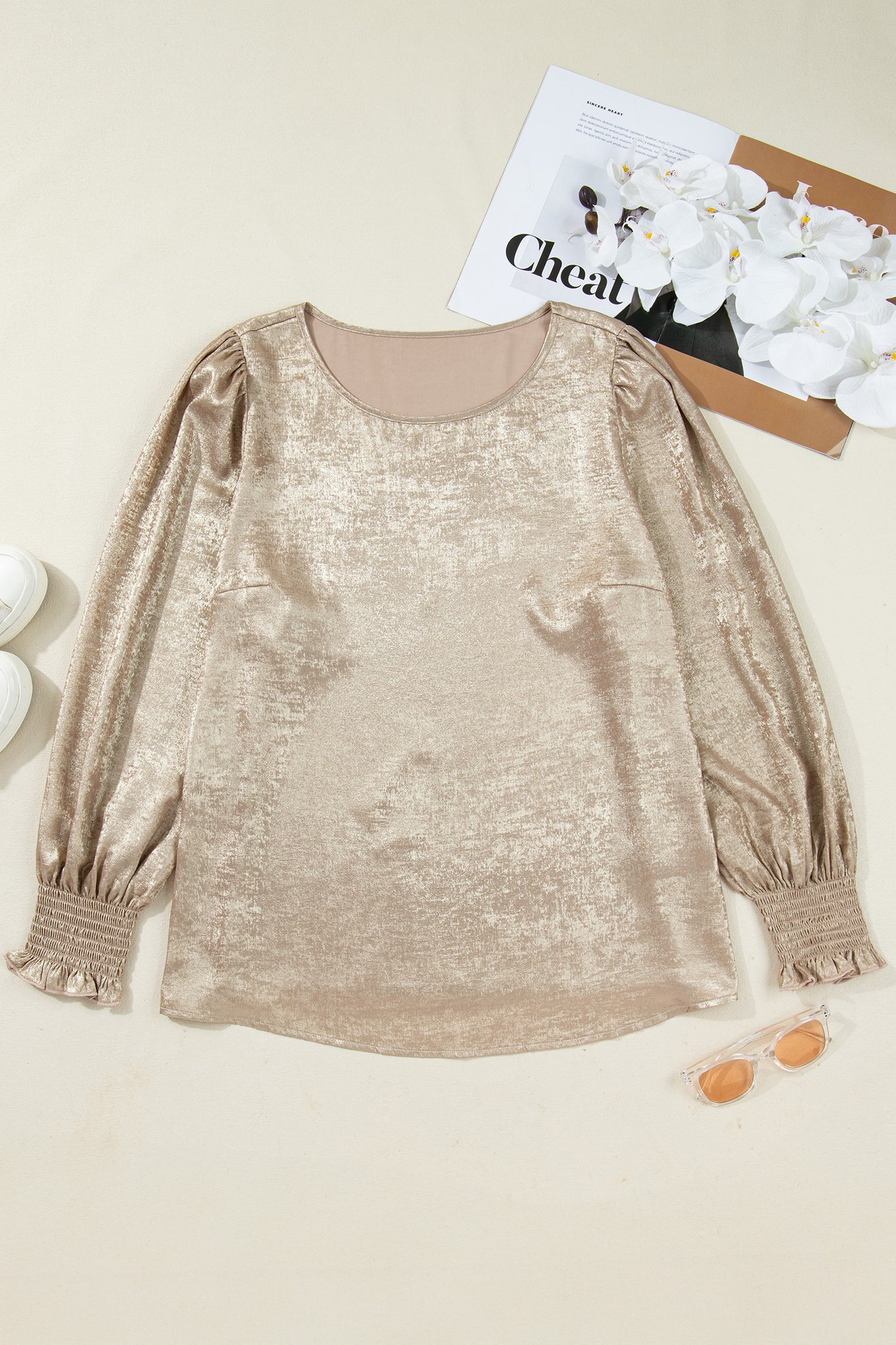 Metallic Flounce Sleeve Blouse in Plus Size