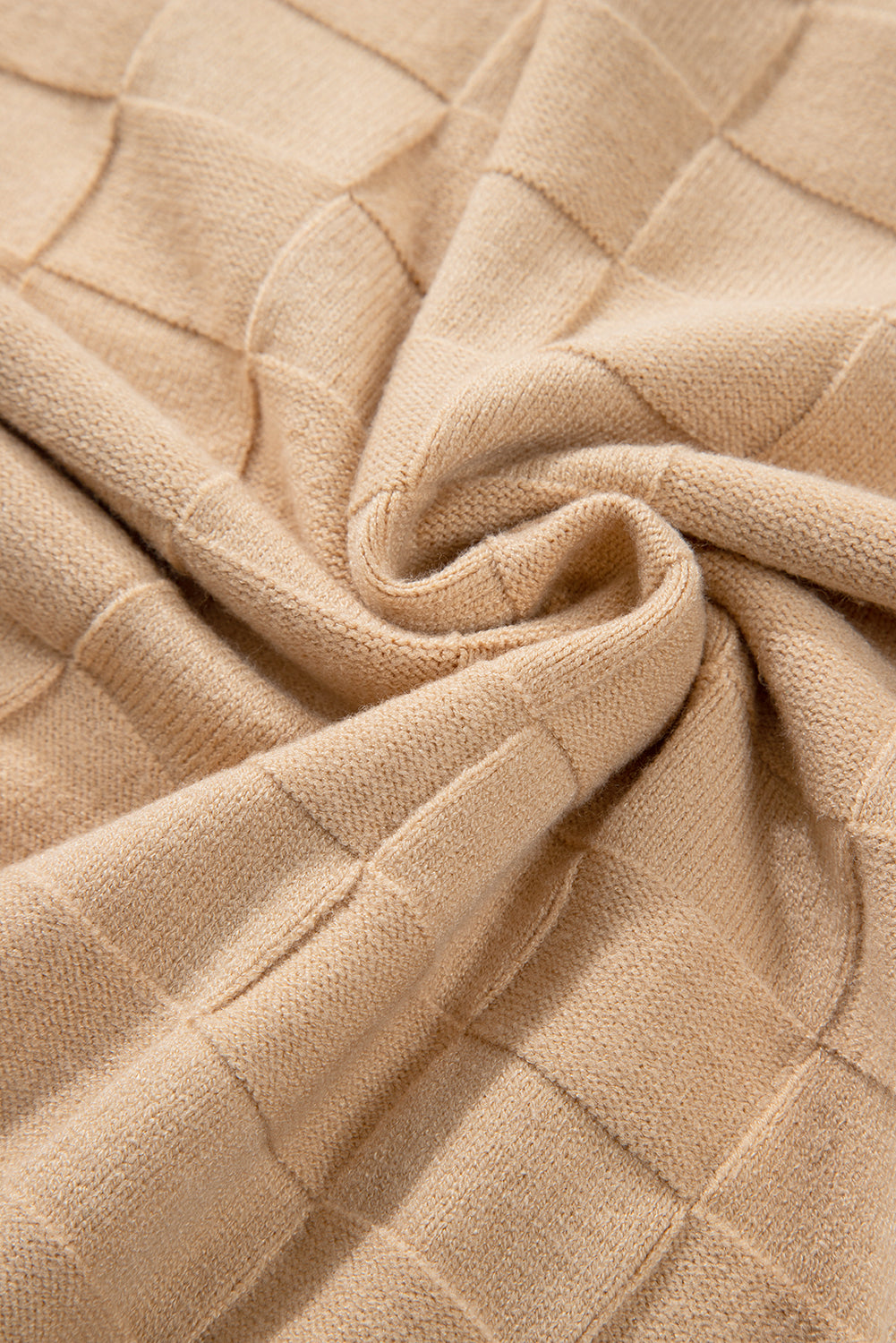 French Beige Textured Knit Plus Size Sweater