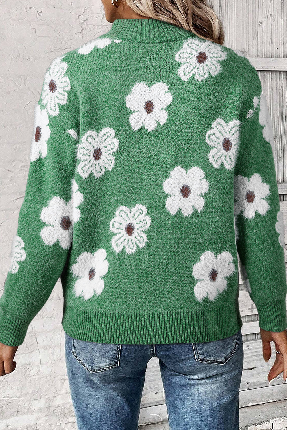 Green Floral  Half Zip Sweater