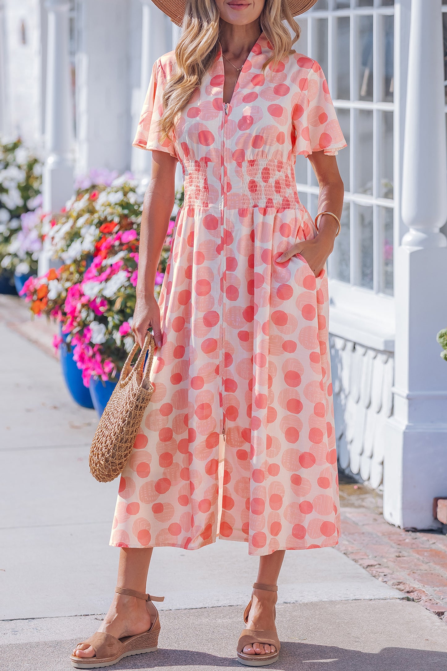 Pink Polka Zippered Dress