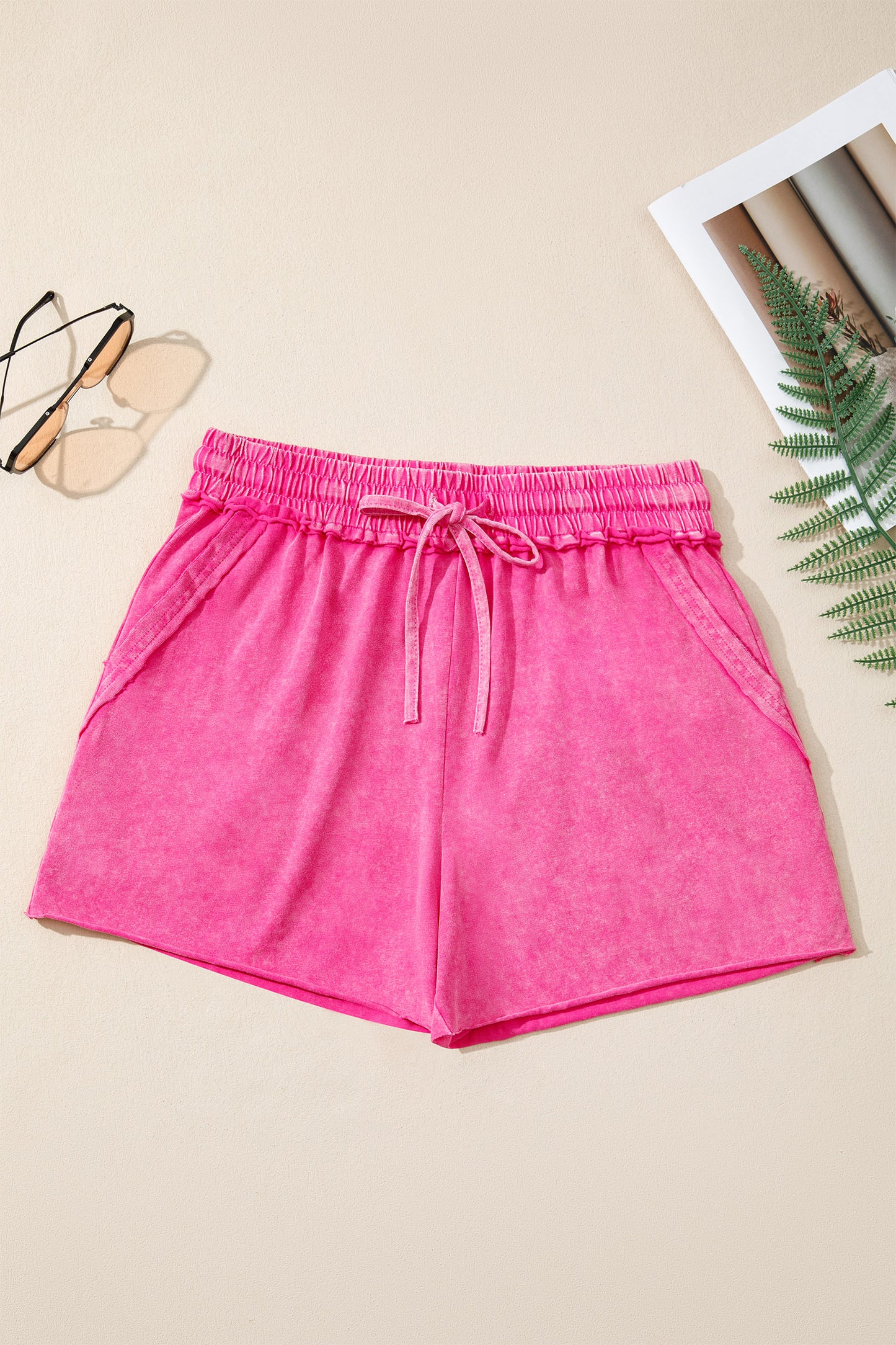 Rose Red Mineral Washed Raw Cut Shorts
