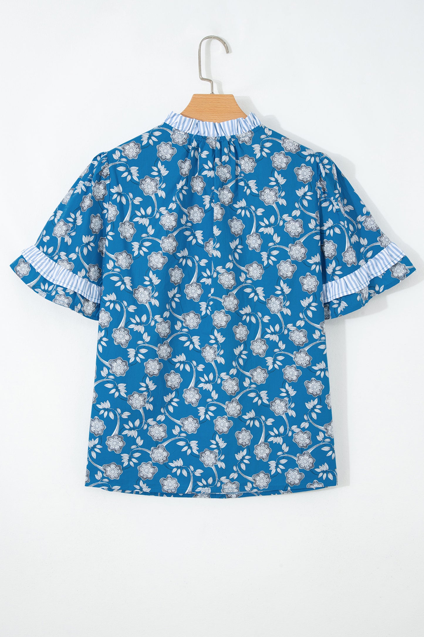Blue Floral Short Sleeve Blouse
