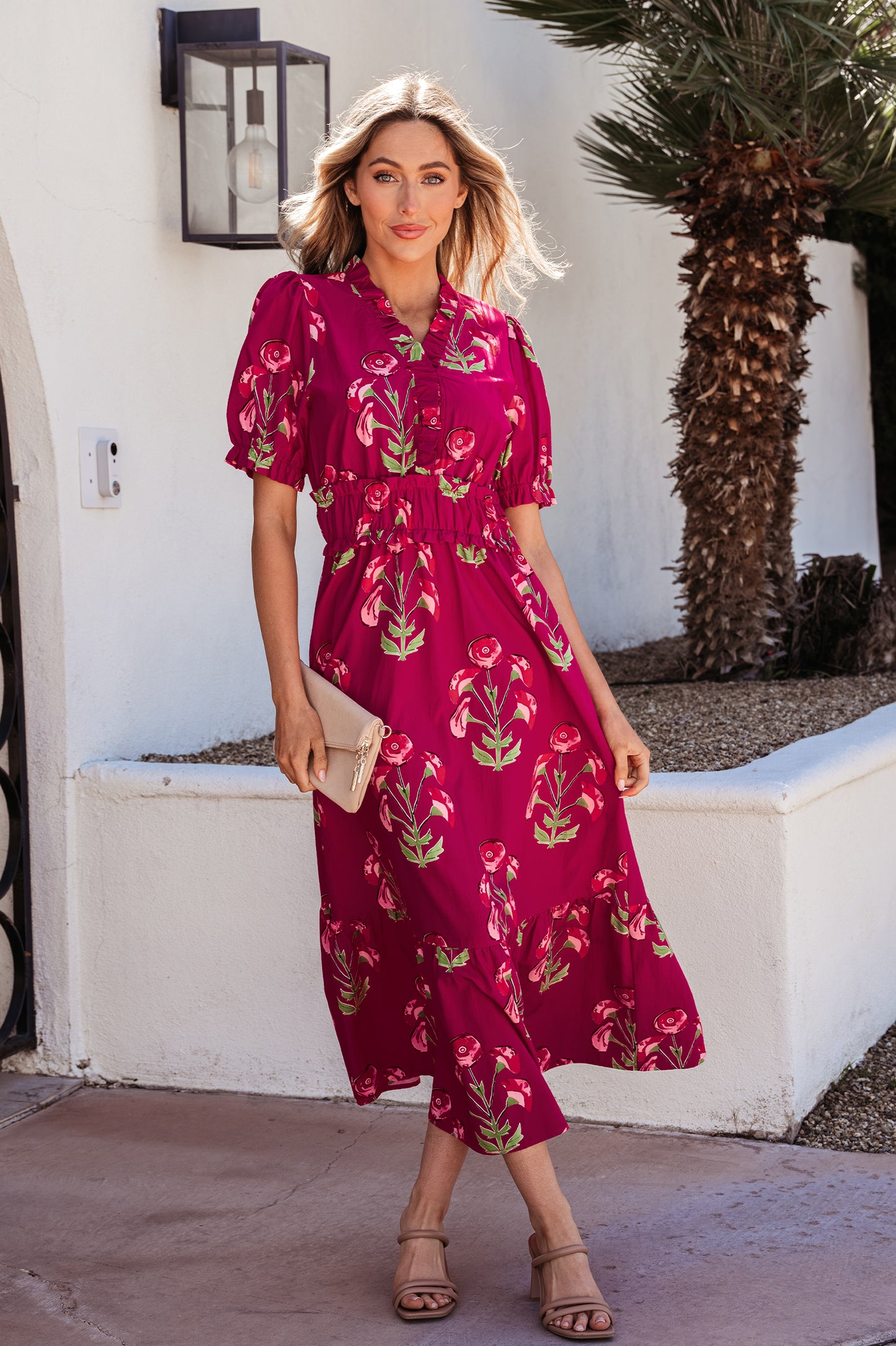 Red Floral Frilled Maxi Dress