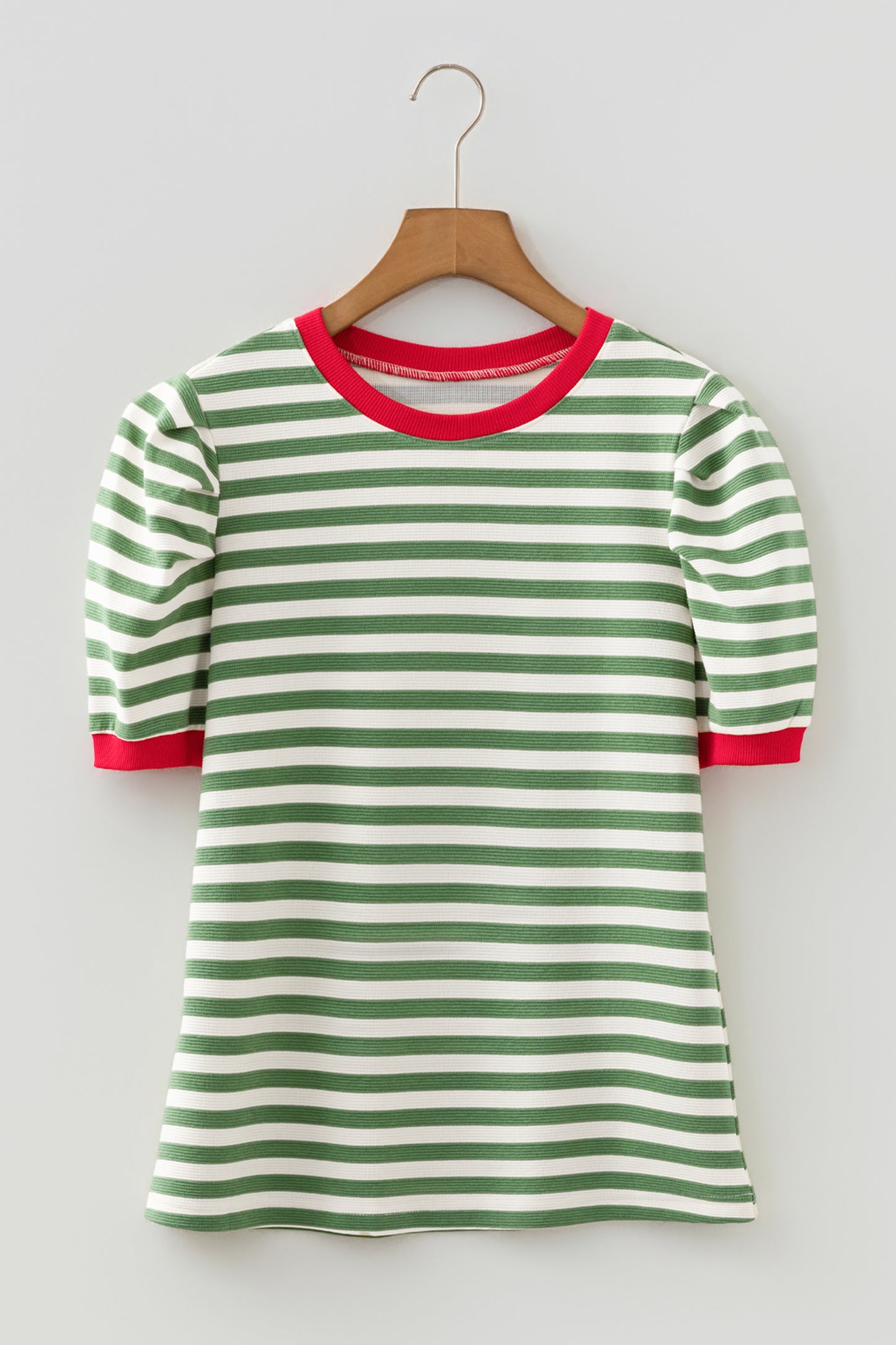 Striped Puff Sleeve Round Neck Tee