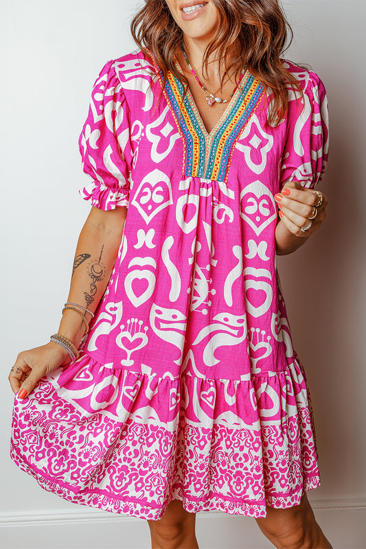 Rose Boho Flared Dress