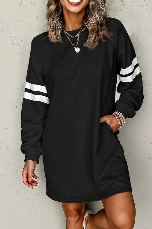 Varsity Sweatshirt Dress-Black