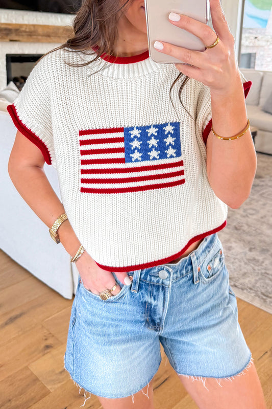 White Flag Cropped Sweater