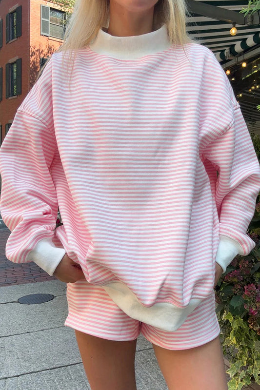 Pink Striped Sweatshirt and Shorts Set