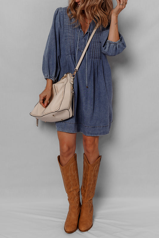 Sail Blue Pleated Denim Mini Dress