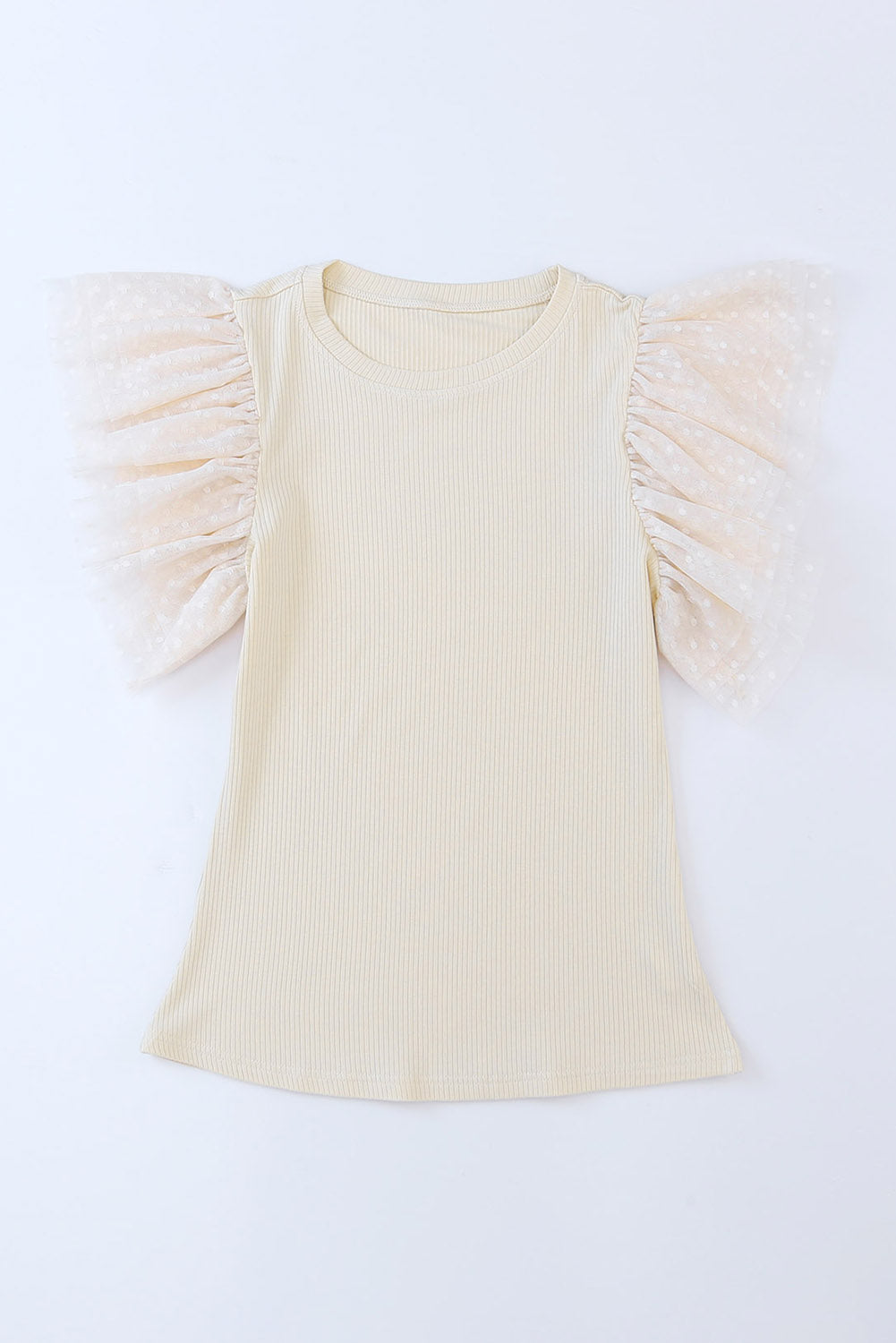 Dotty Ruffle Sleeve & Ribbed Knit Top in Apricot