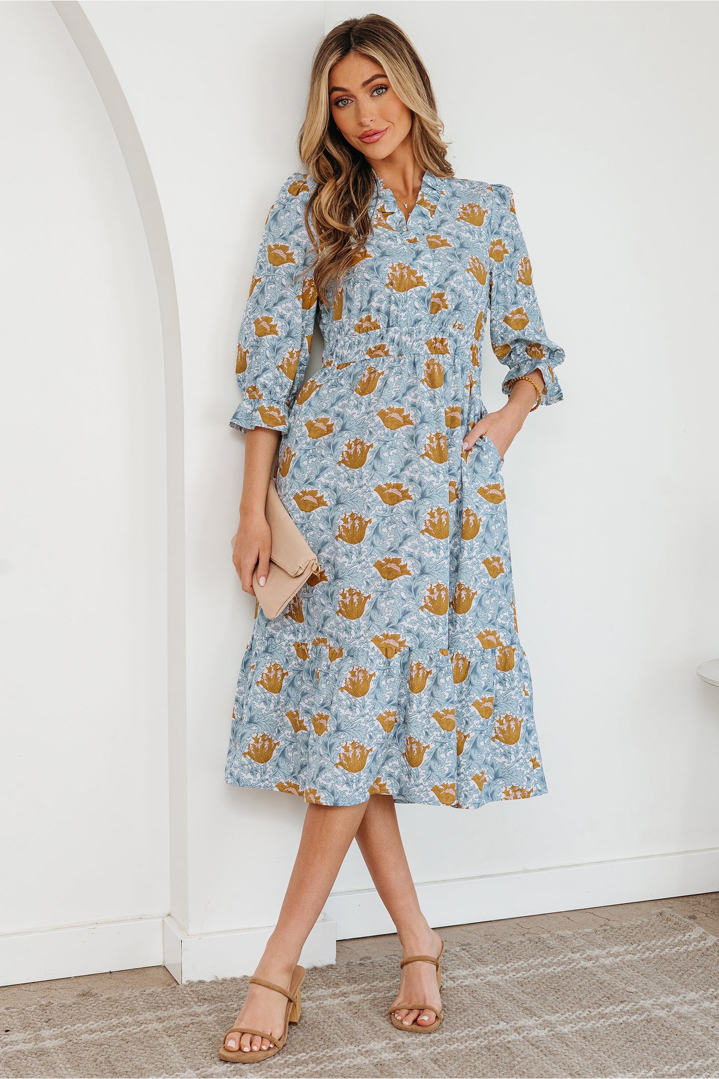 Floral Print Frilled Neck Dress