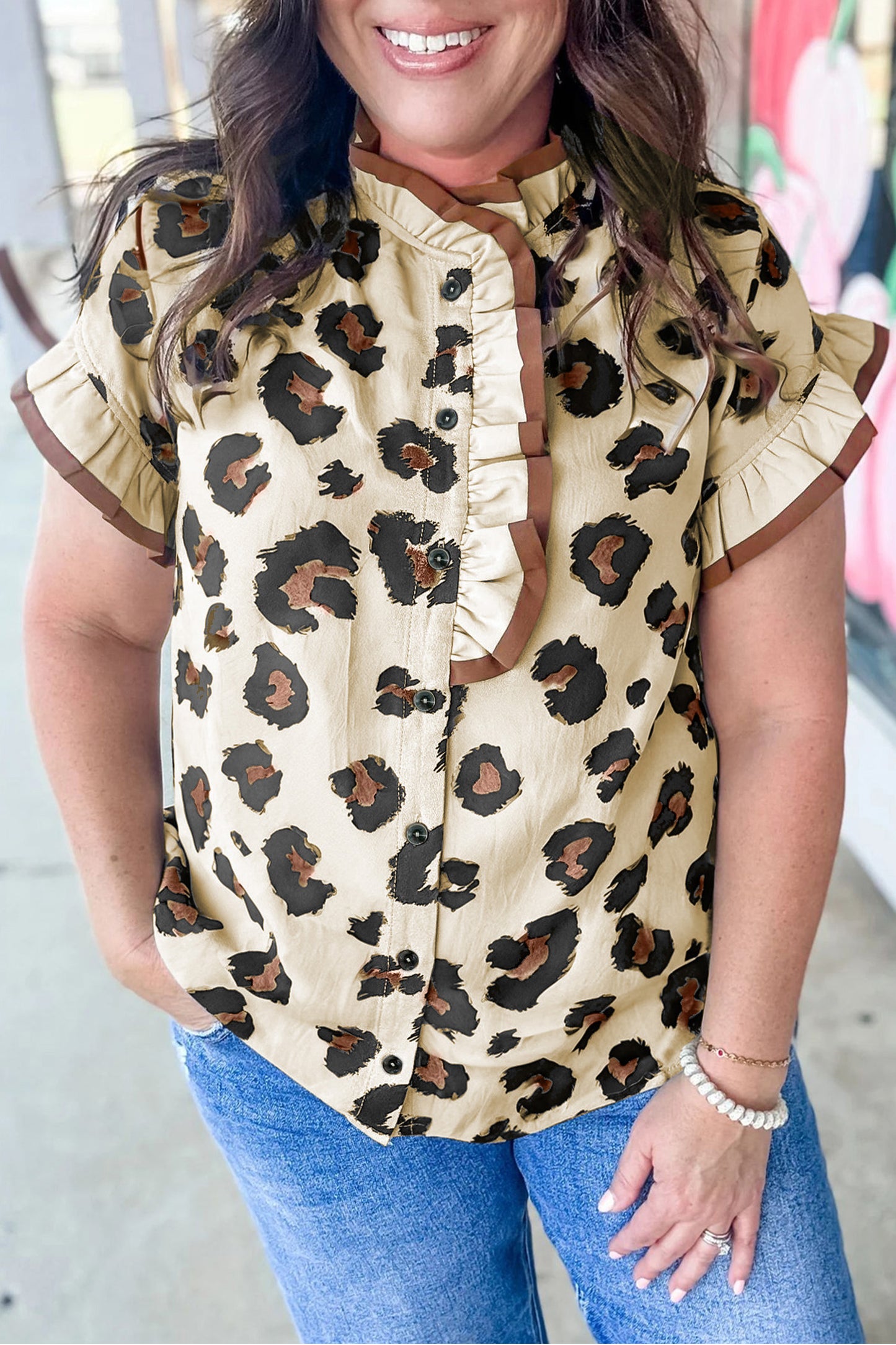 Leopard Button Down Blouse in Plus Size