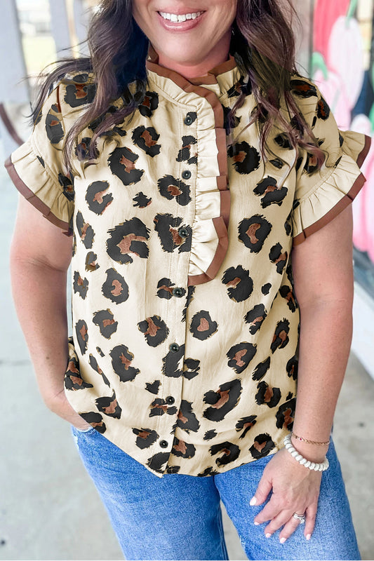 Leopard Button Down Blouse in Plus Size