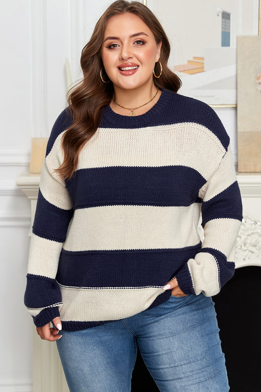 Navy & White Stripe Plus Size Sweater