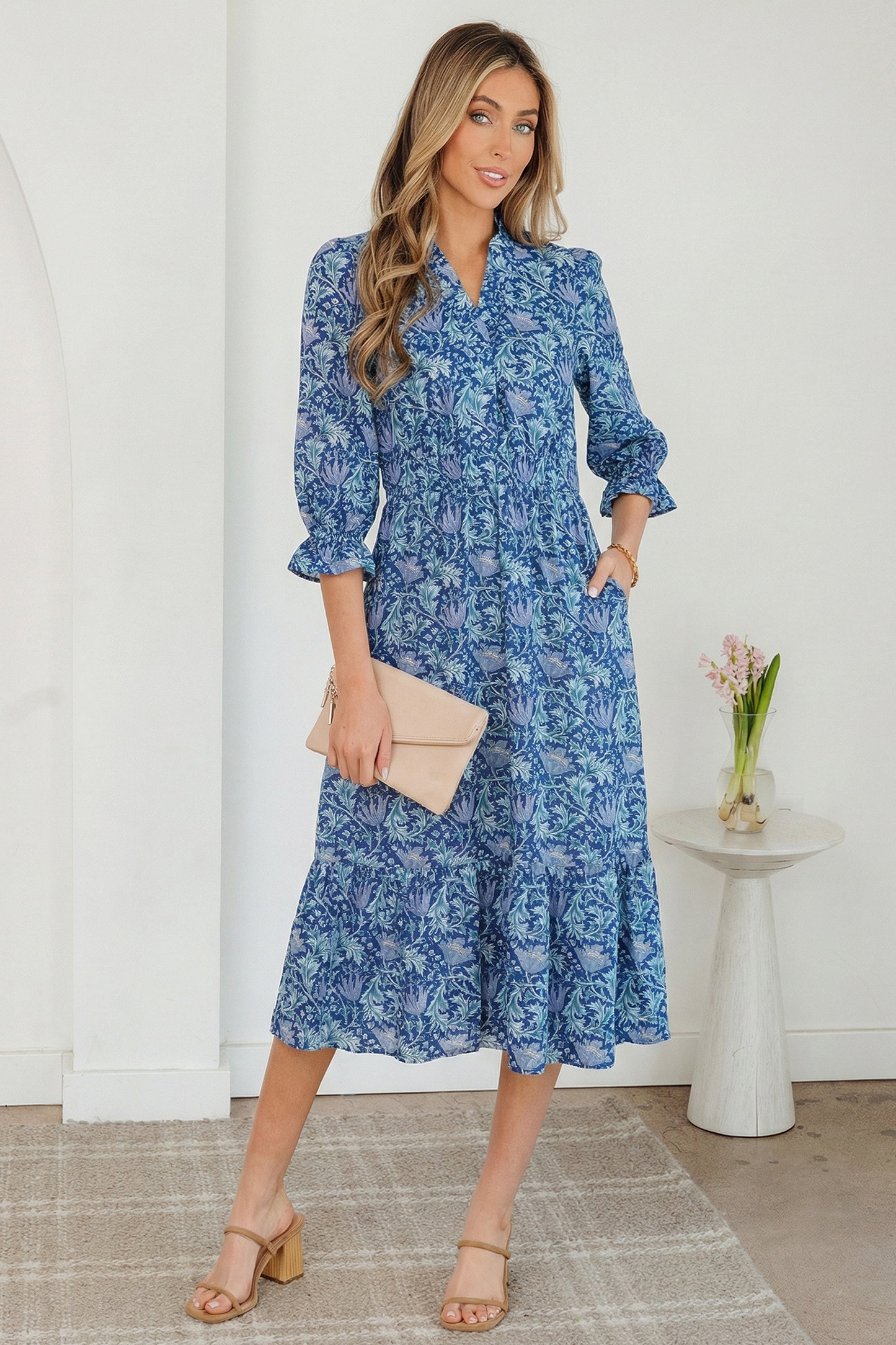 Floral Print Frilled Neck Dress