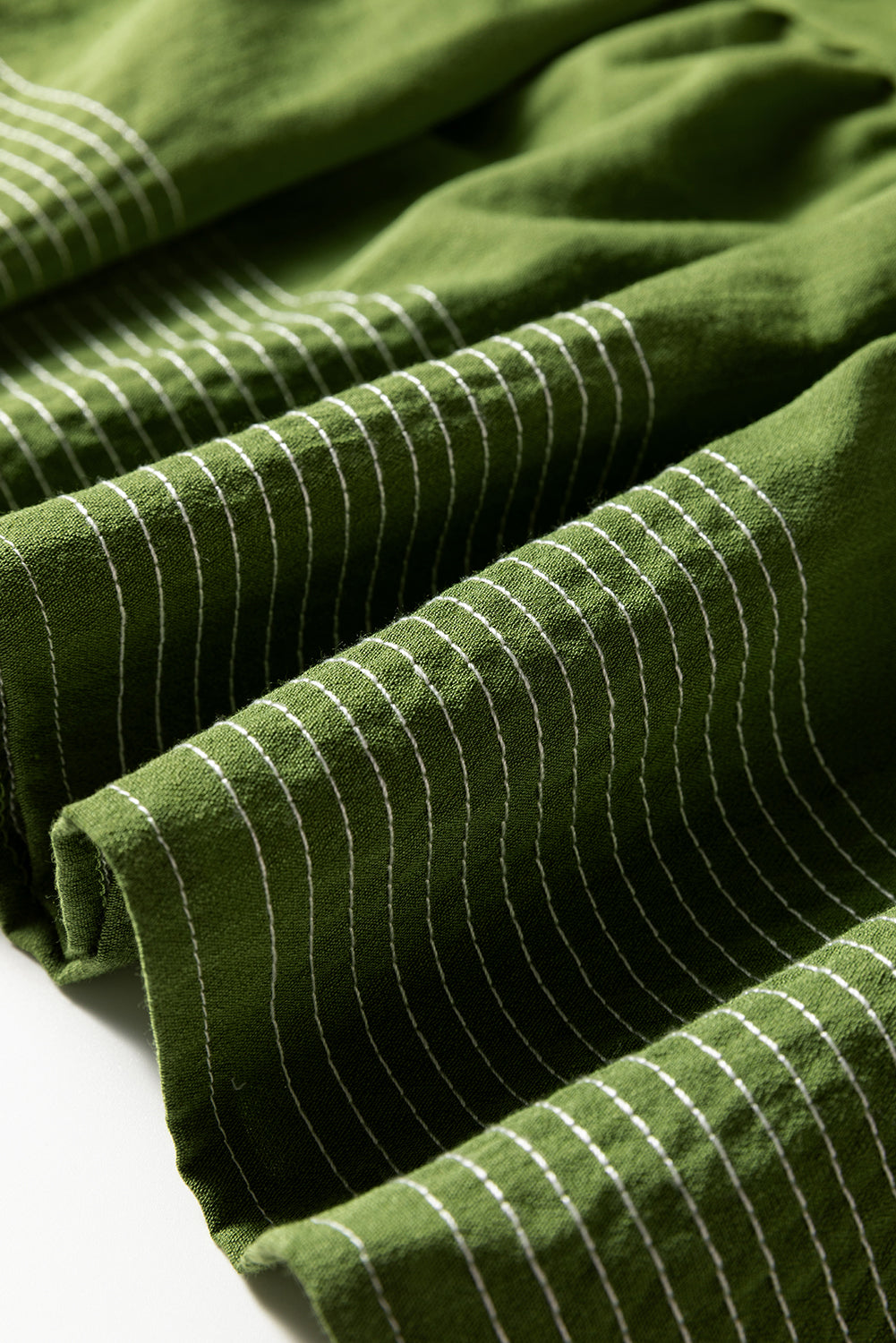 Olive Green Contrast Stitched Tiered Mini Dress