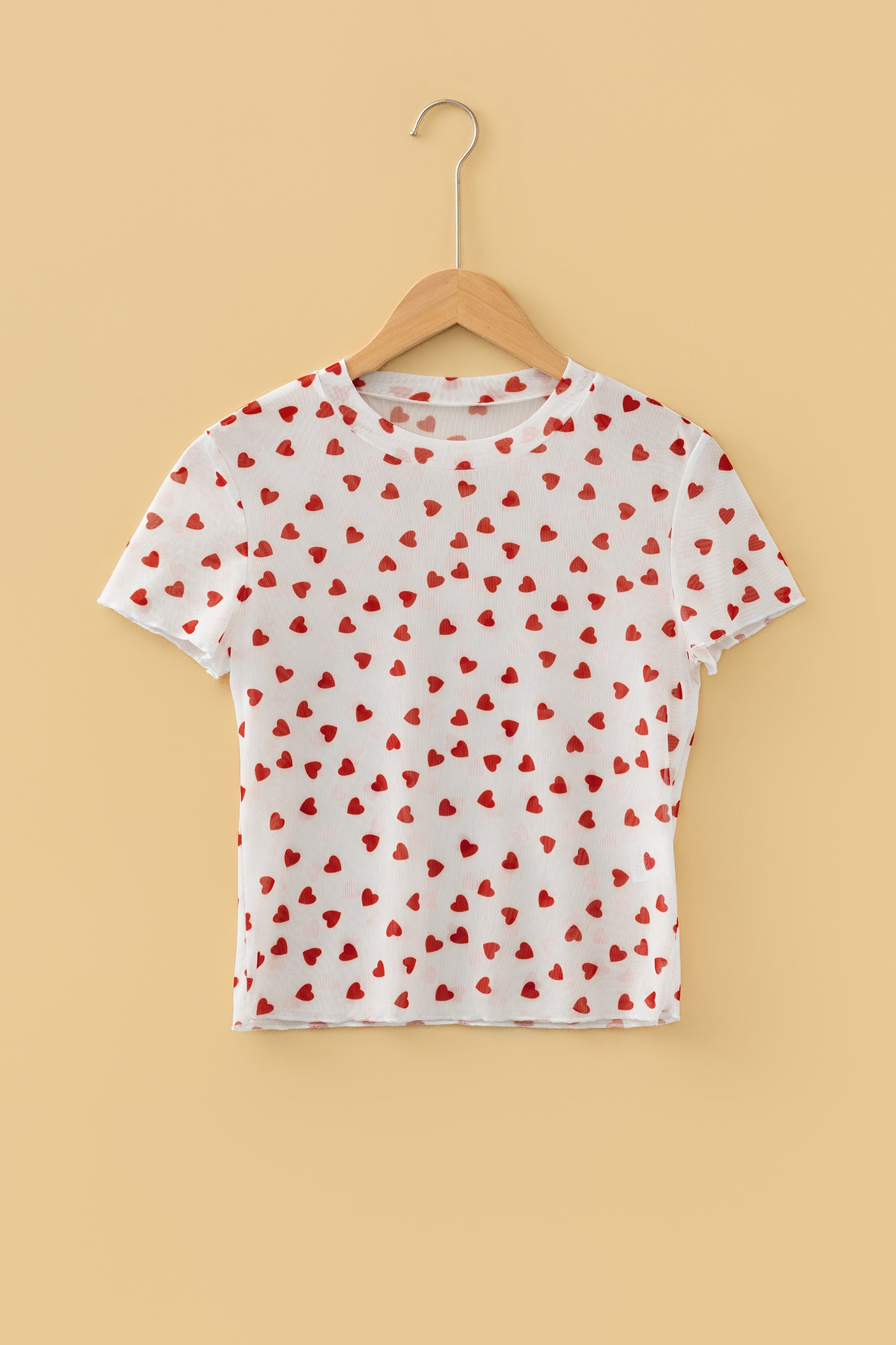 Heart Print Mesh Top