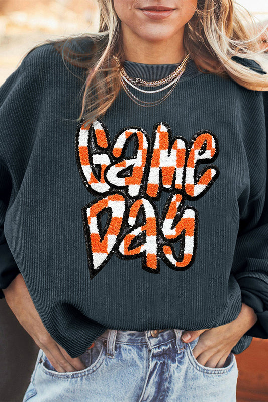 Dark Grey Chenille Checkered Game Day Sweatshirt