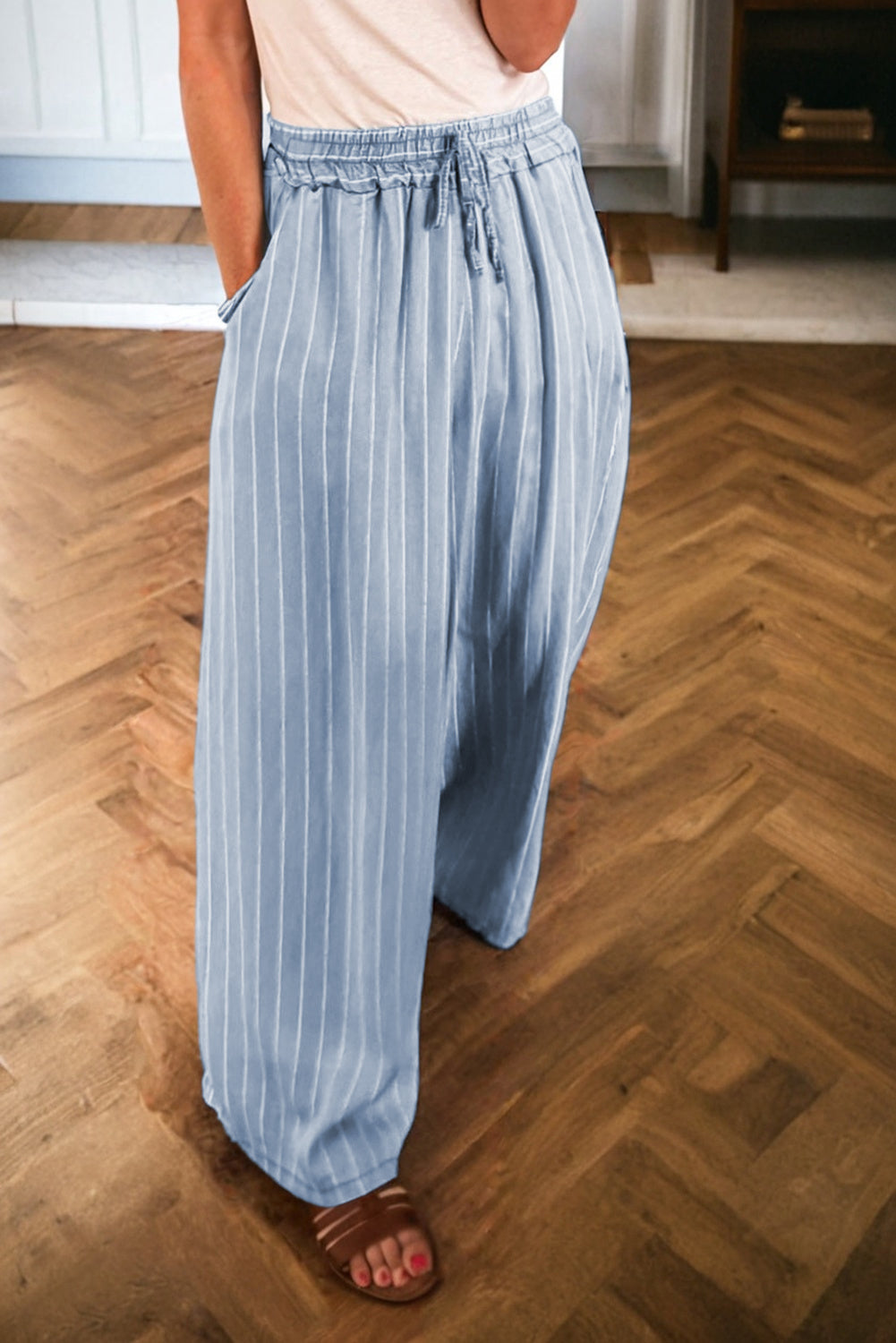 Striped Chambray Wide Leg Trousers